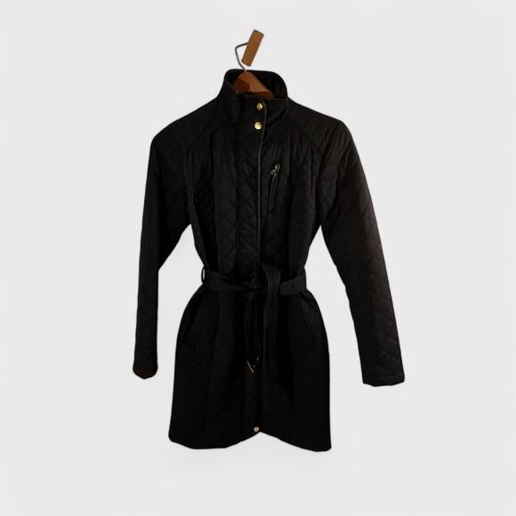 Cole Haan Jacket Quilted Black Belted Coat Women’s XS - Picture 2 of 7